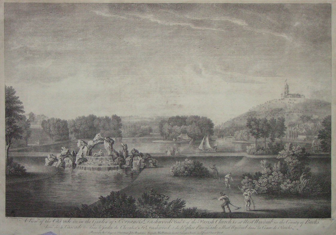 Print - A View of the Cascade &c in the Garden of Sir Francis Dashwood Bart., of the Parish Church &c at West Wycomb in the County of Bucks - Woollett